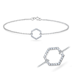 Hexagon Shape CZ Stones Setting Silver Bracelet BRS-513